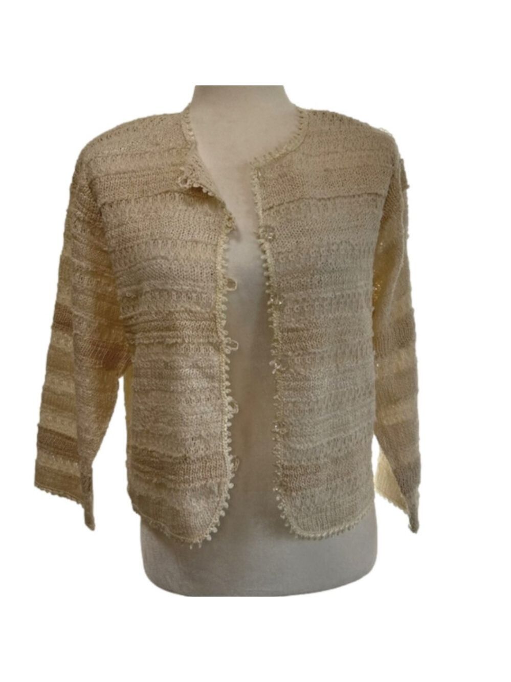 Coldwater Creek 3/4 Sleeve Crochet Lacey Sweater Cardigan Size Large NWT